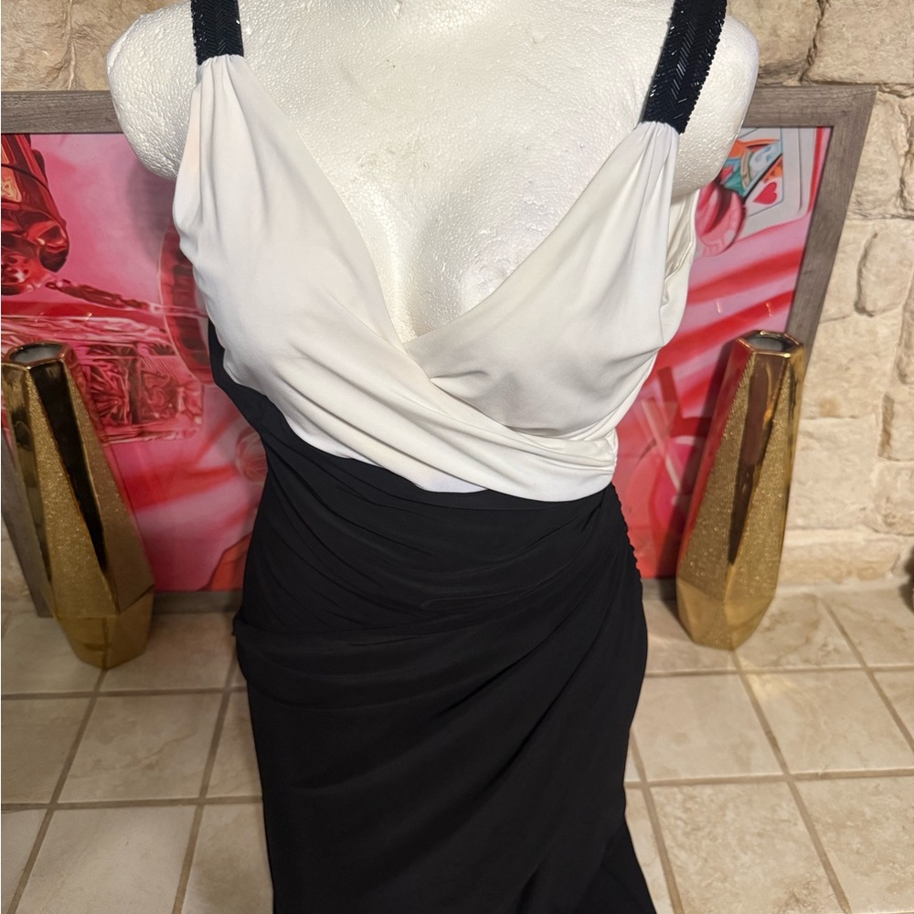 Elegant Black and White Wrap Dress